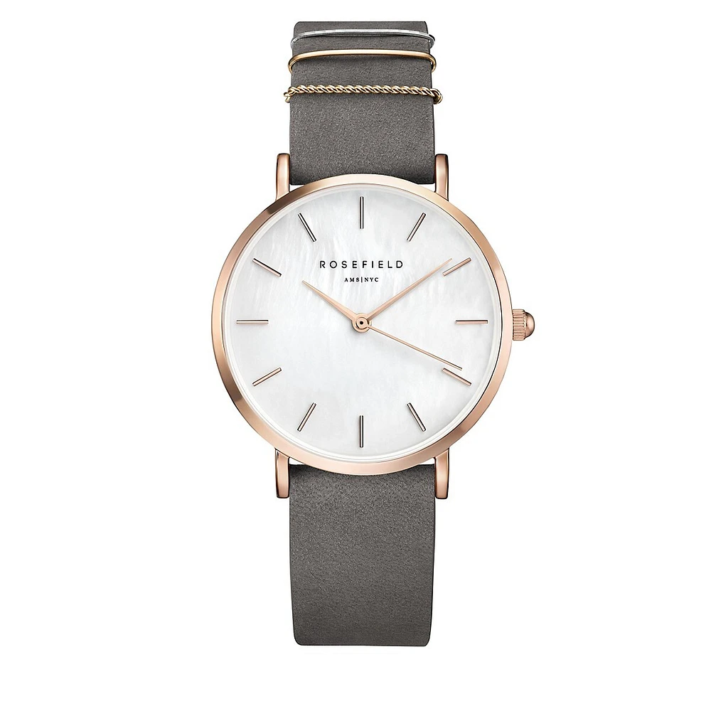 Montre analogique trois tons West Village avec bracelet en cuir