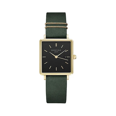 Boxy Stainless Steel & Leather Strap Watch QBFGG-Q031