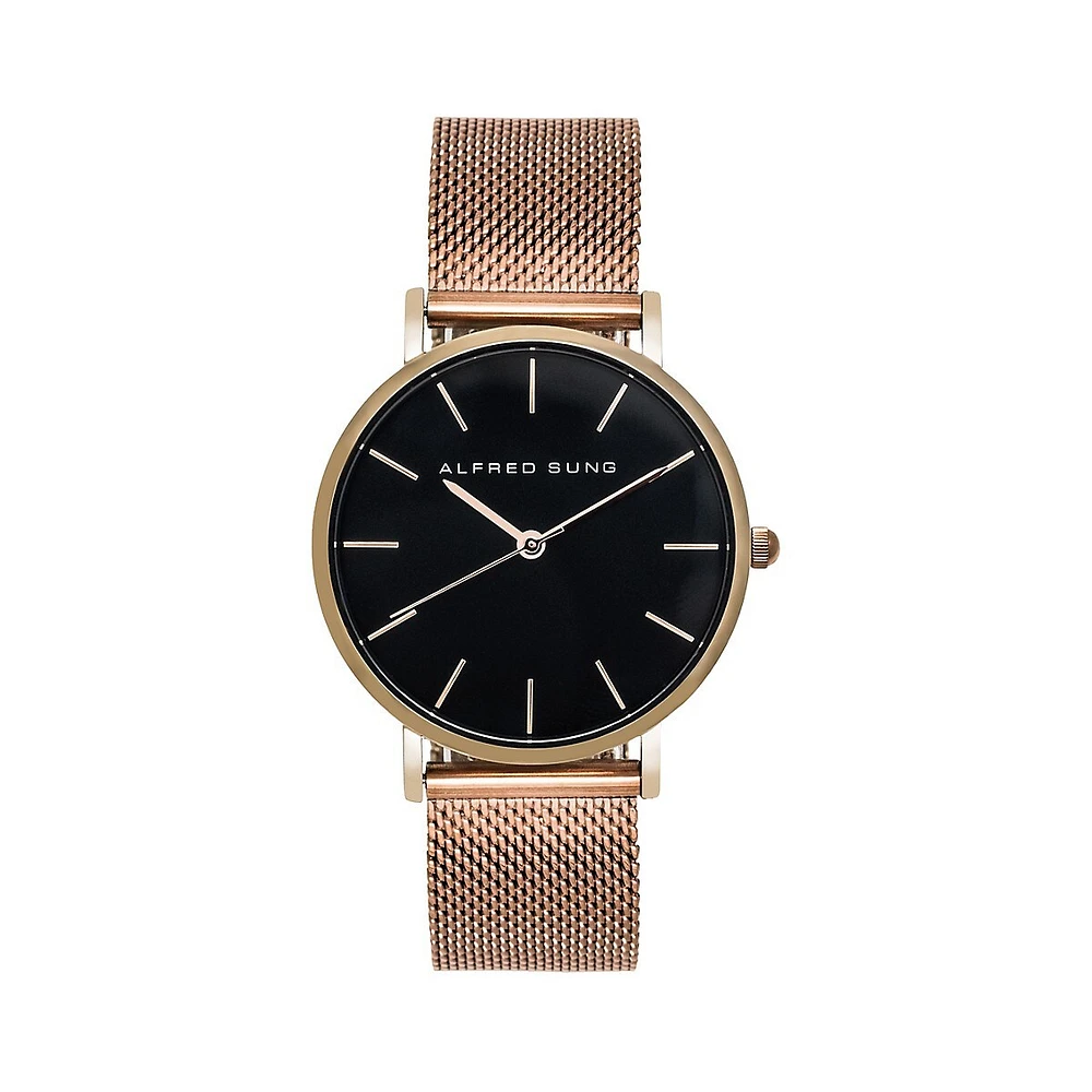 Rose Goldtone Stainless Steel Mesh Bracelet Watch