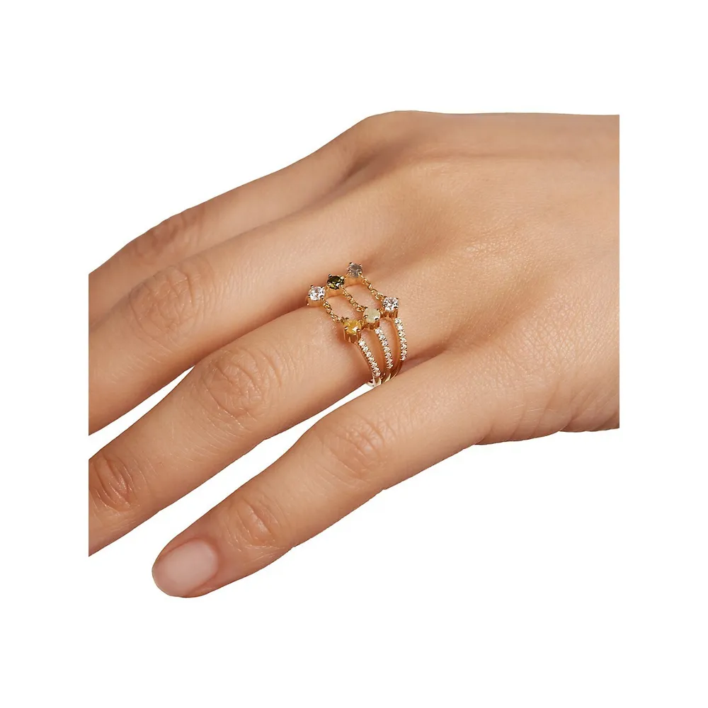 Juno 18K Goldplated Sterling Silver & Crystal Ring