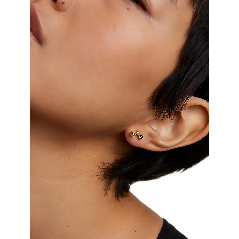 Boucles d'oreilles Flora en argent sterling plaqué or 18 ct avec pierres multiples Juno