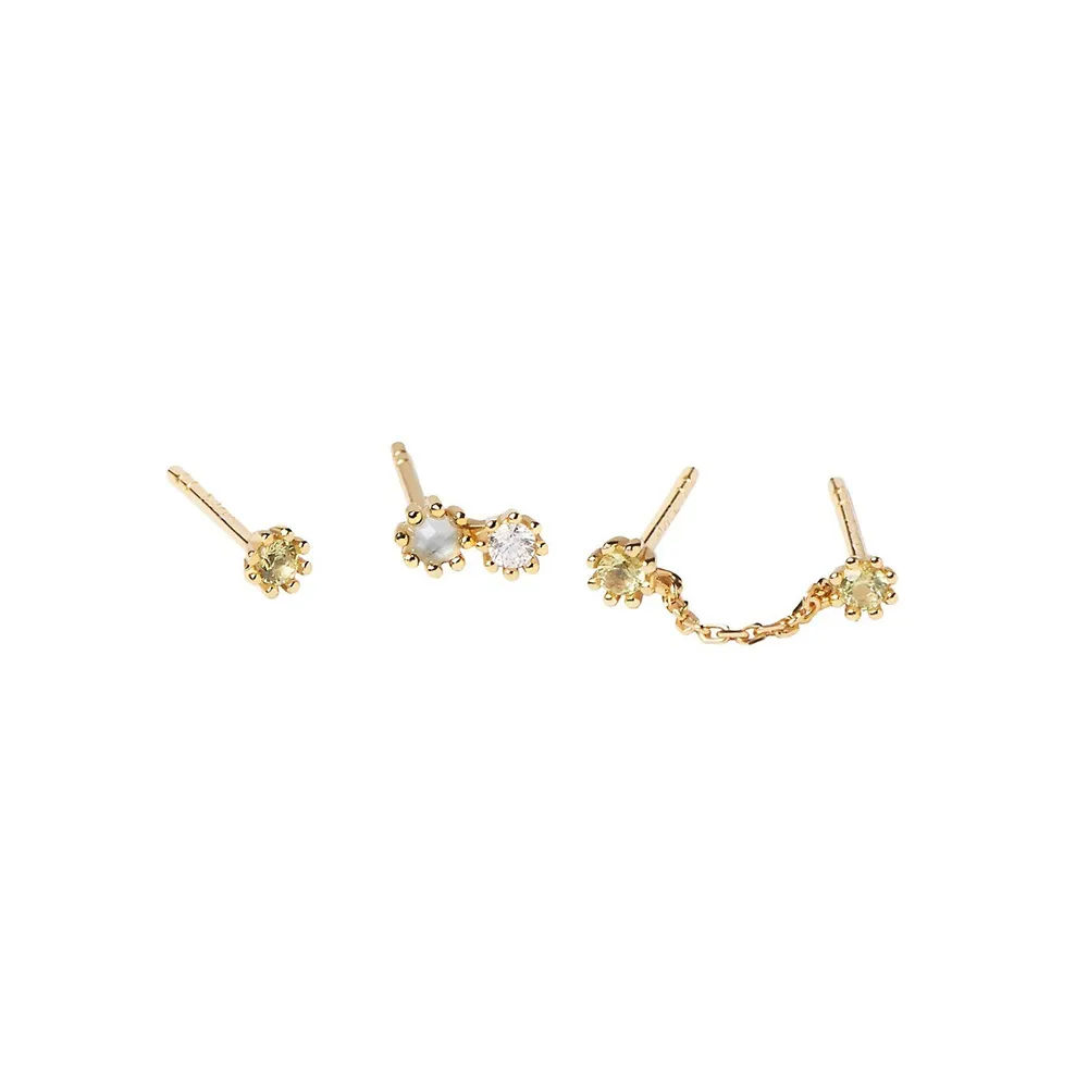 Motion 18K Goldplated Sterling Silver & Doublet Kara Set of 3 Earrings