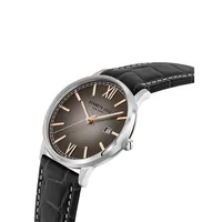 Modern Classic Stainless Steel & Leather Strap Watch KCWGB2123002