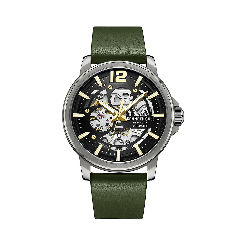 Stainless Steel Case & Olive Green Genuine Leather Strap Automatic Watch KCWGE2220501