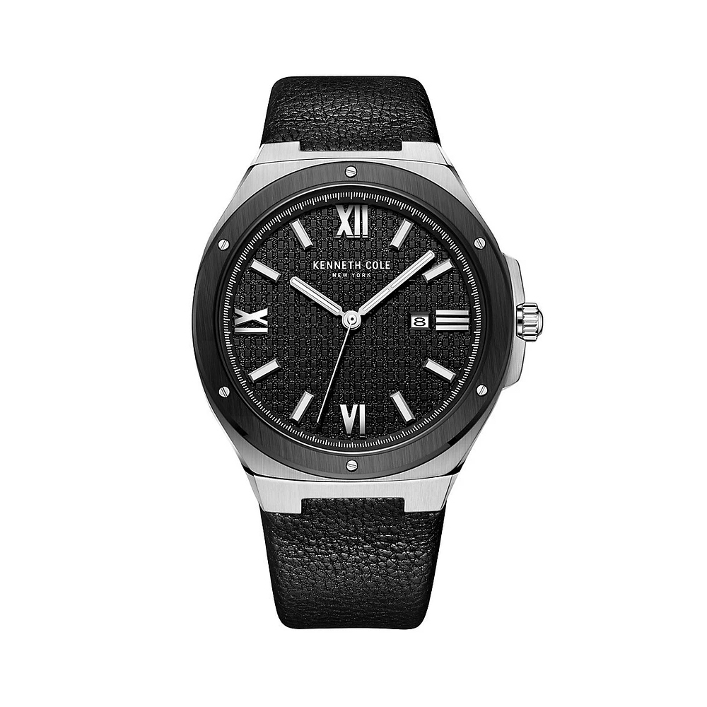 Modern Classic Stainless Steel & Leather Strap Watch KCWGB2218402