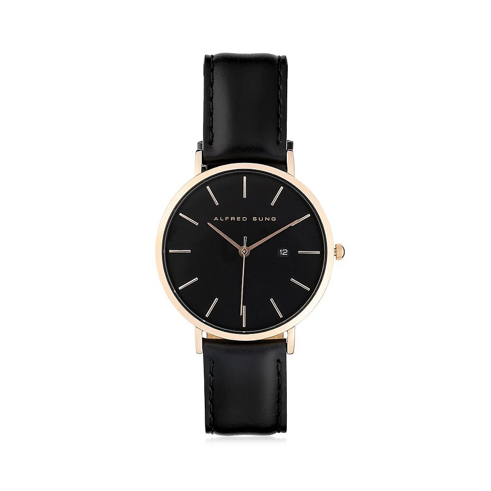 Black Dial & Leather Strap Analog Watch ​ASM0017