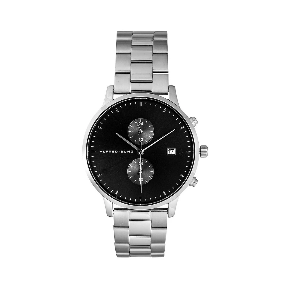 Montre-bracelet en acier inoxydable à cadran noir ASM7031