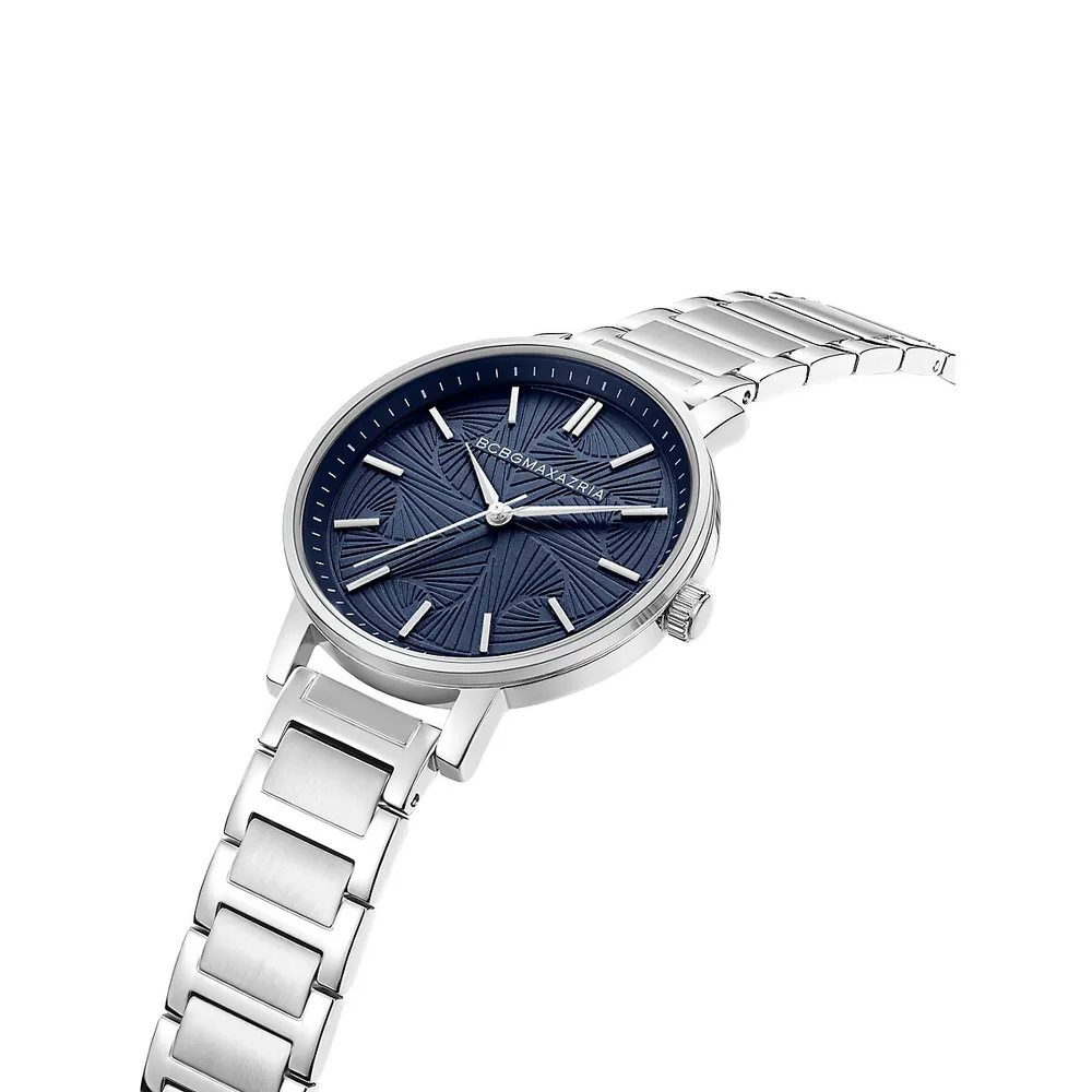 Blue Geometric Dial & Stainless Steel Bracelet Watch BAWLG0001502