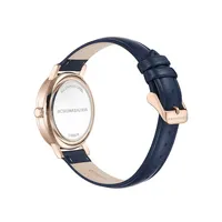 Montre à cadran bleu, boîtier rose doré et bracelet en cuir véritable bleu pour femme BAWLA0001603