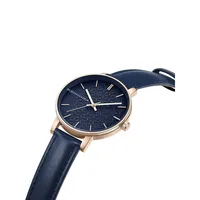 Montre à cadran bleu, boîtier rose doré et bracelet en cuir véritable bleu pour femme BAWLA0001603