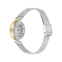 Open Floral Dial Stainless Steel Mesh Bracelet Watch BAWLG0000801