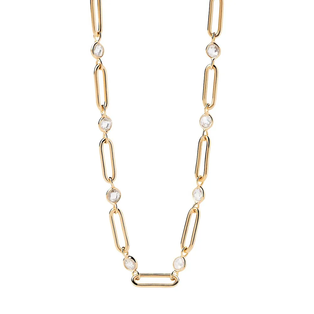 18K Goldplated Sterling Silver & White Zirconia Chain Necklace - 16MM