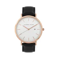 Rosegold Stainless Steel & Black Leather Watch ​ASM-0055