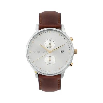 Stainless Steel & Leather Strap Watch ASM-0042