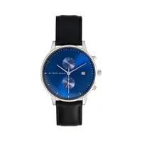 Montre chronographe en acier inoxydable avec bracelet en cuir noir ASM-0039