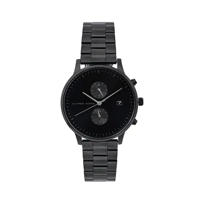 Montre chronographe à bracelet en acier inoxydable noir ASM-0035