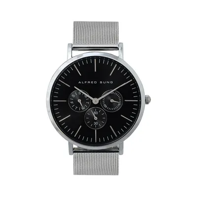 Montre chronographe ASM-0037 en acier inoxydable avec bracelet en maille filet