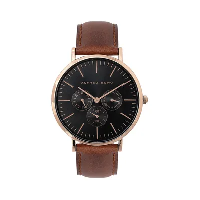 Montre chronographe ASM-0001-R en inox avec bracelet en cuir