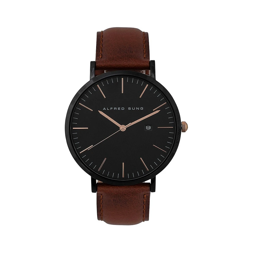 Montre Blacktone ASM-0036 en acier inoxydable avec bracelet en cuir