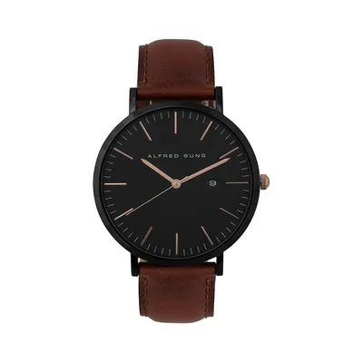 Blacktone Stainless Steel & Leather Strap Watch ​ASM-0036