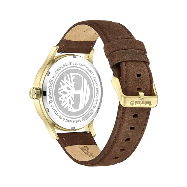 Timberland Trumbull Goldtone Stainless Steel The Centre Watch Strap Leather Pen TDWGB0010104 ​ | 