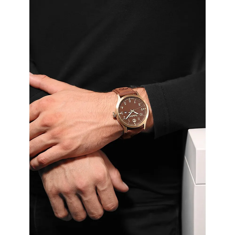 Trumbull Goldtone Stainless Steel & Leather Strap Watch ​TDWGB0010104