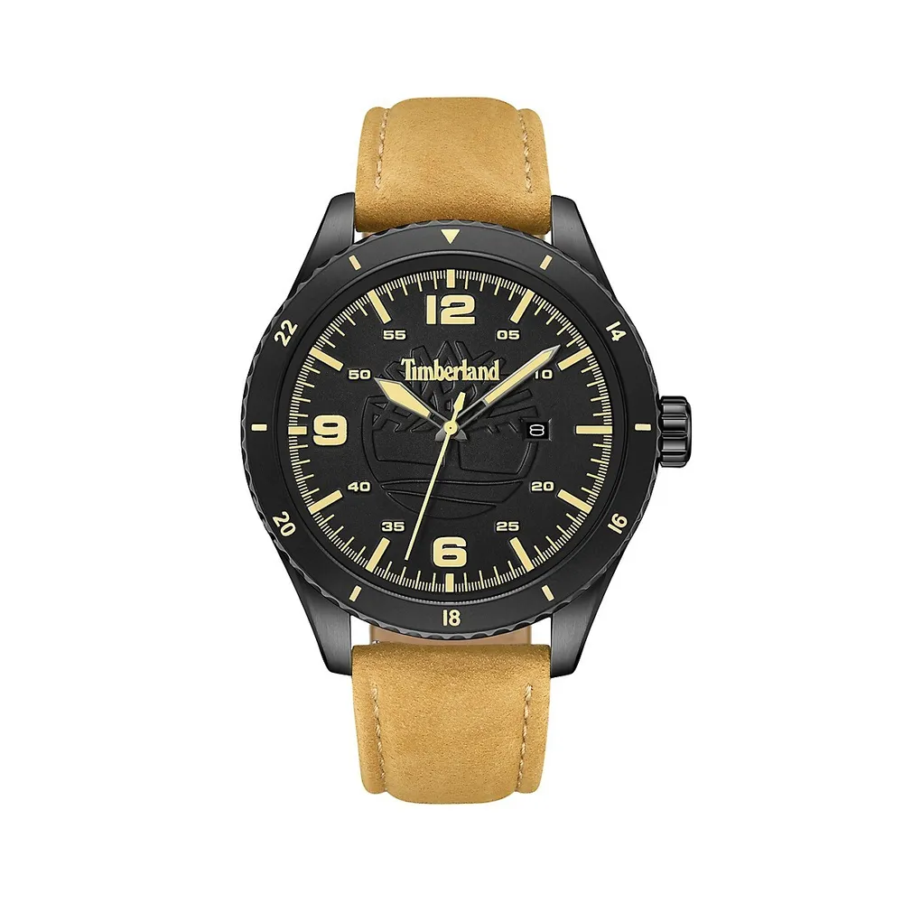 Timberland Ashmont Ionic-Plated Stainless Strap Leather The TDWGB0010502 Steel & Pen Centre ​ Watch 
