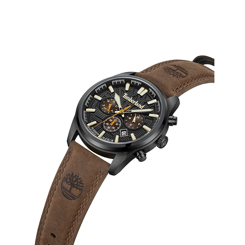 Northbridge Black-Plated Stainless Steel & Leather Strap Chronograph Watch ​TDWGF0009603