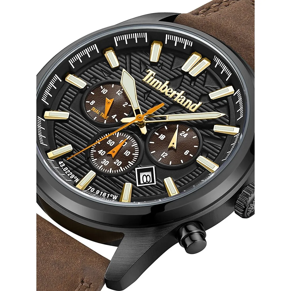 Northbridge Black-Plated Stainless Steel & Leather Strap Chronograph Watch ​TDWGF0009603