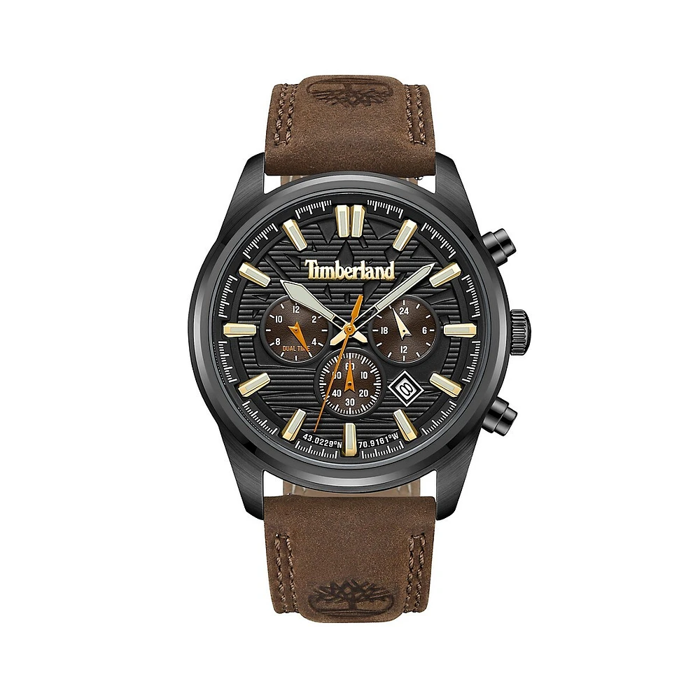 Northbridge Black-Plated Stainless Steel & Leather Strap Chronograph Watch ​TDWGF0009603