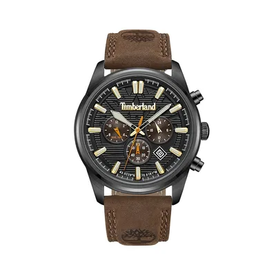 Northbridge Black-Plated Stainless Steel & Leather Strap Chronograph Watch ​TDWGF0009603