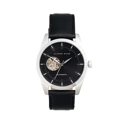 Automatics Stainless Steel and Leather Strap Watch ASM-0101