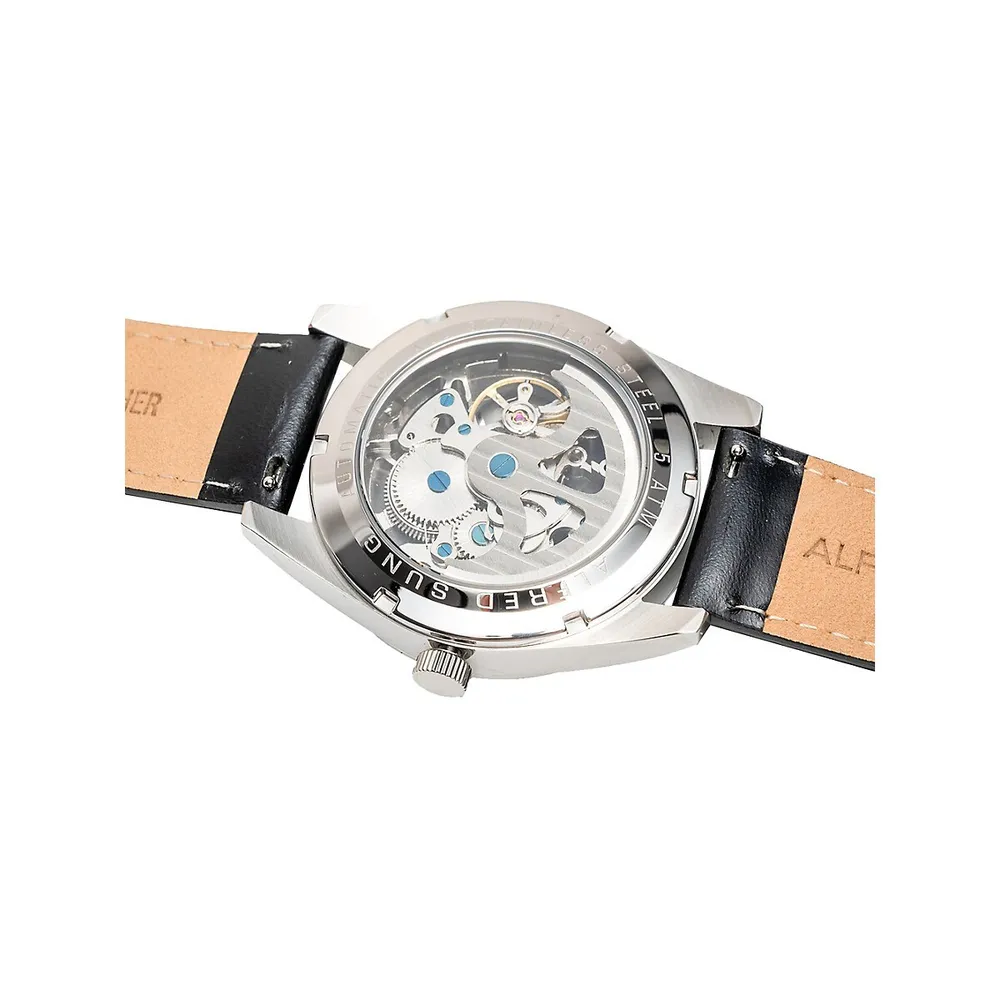 Automatics Stainles Steel and Leather Strap Watch ASM-0102