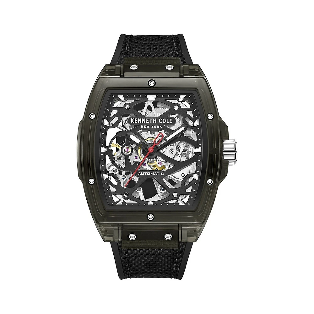 Automatic Blacktone Stainless Steel & Silicone-Nylon Strap Watch KCWGR0037301