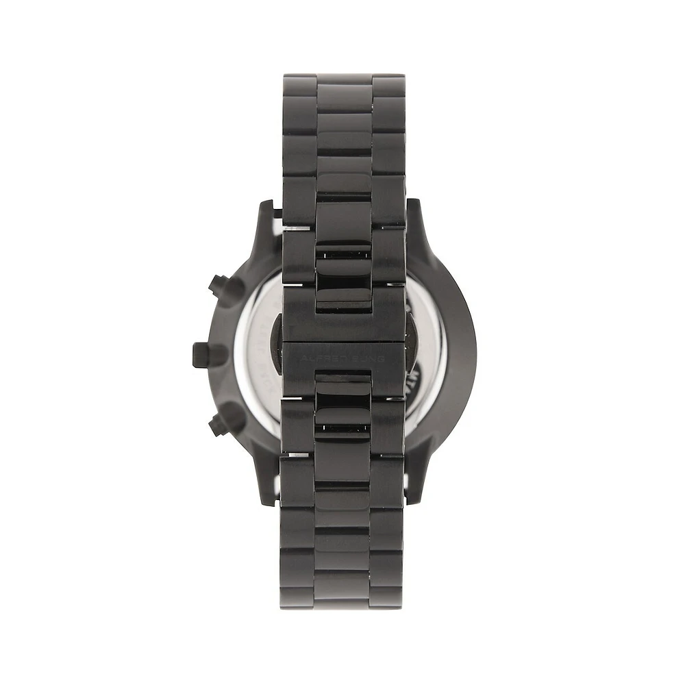 Black Ion-Plated Stainless Steel Dual-Time Bracelet Watch ASM-0066