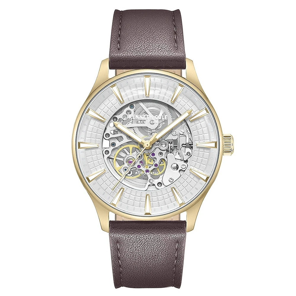 Automatic Brown Leather Strap Watch KCWGX0057901