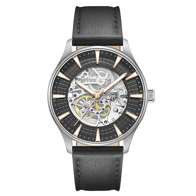 Montre automatique ajourée avec bracelet en cuir noir KCWGX0057902