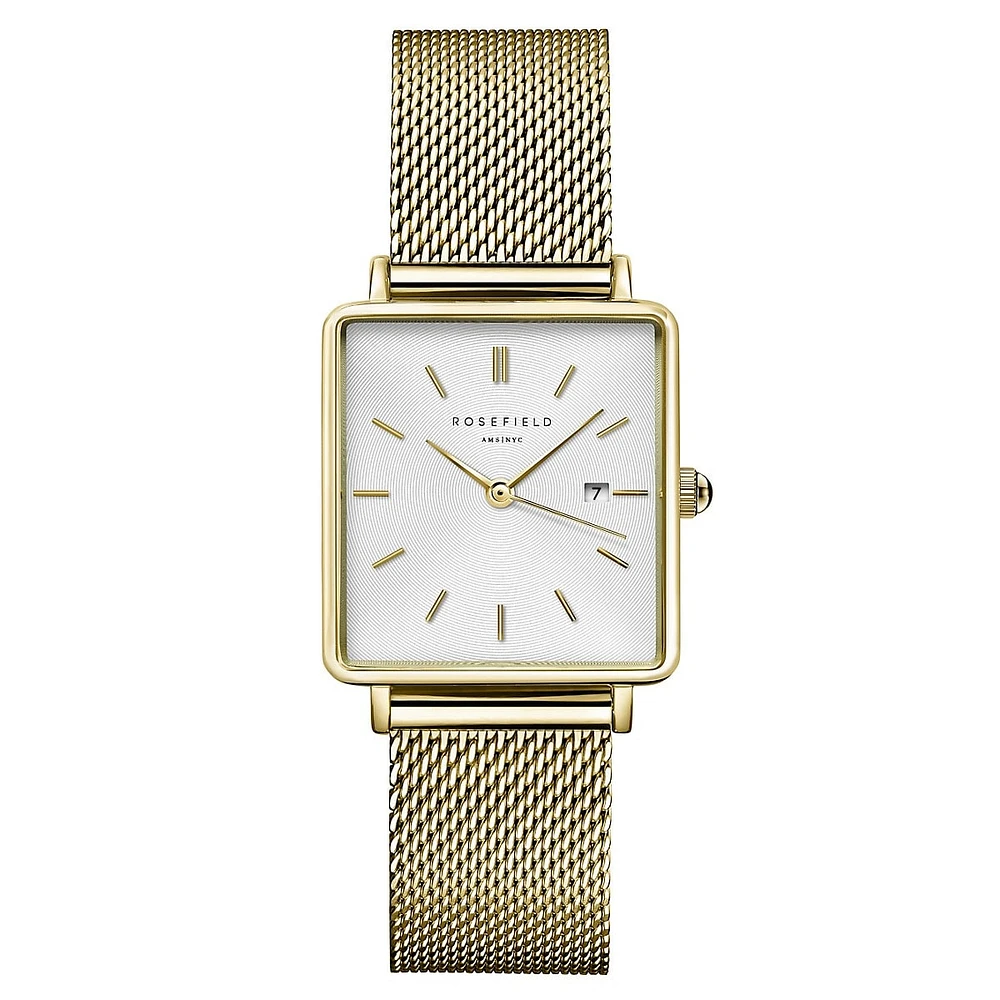 Montre carrée avec bracelet en maille d'acier inoxydable doré et laiton QWSG-Q03B