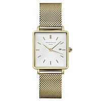 Montre carrée avec bracelet en maille d'acier inoxydable doré et laiton QWSG-Q03B