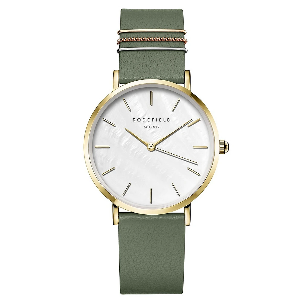 West Village Brass & Leather Strap Watch WFGG-W85B