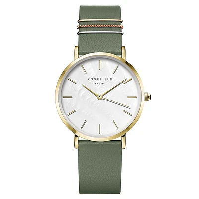 Montre West Village avec bracelet en laiton et cuir WFGG-W85B