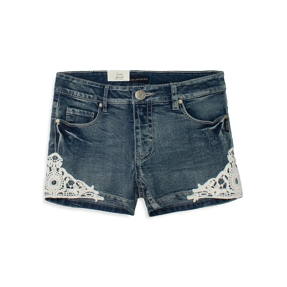 Silver Jeans Co. Little Girl's Lacy Lace-Trim Denim Shorts