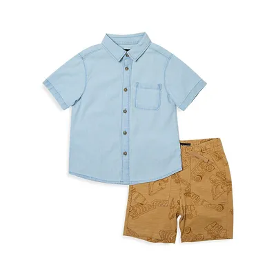 Little Boy's 2-Piece Shirt & Knit Shorts Set