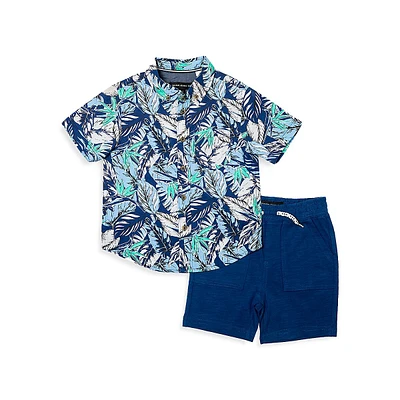 Ensemble chemise à imprimé tropical et short pour petit garçon