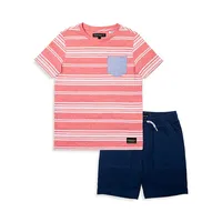 Little Boy's 2-Piece Striped T-Shirt & Knit Shorts Set