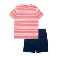 Little Boy's 2-Piece Striped T-Shirt & Knit Shorts Set