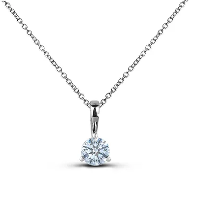 14k White Gold 0.30 Ct Round Brilliant Cut Canadian Diamond Solitaire Pendant And Chain