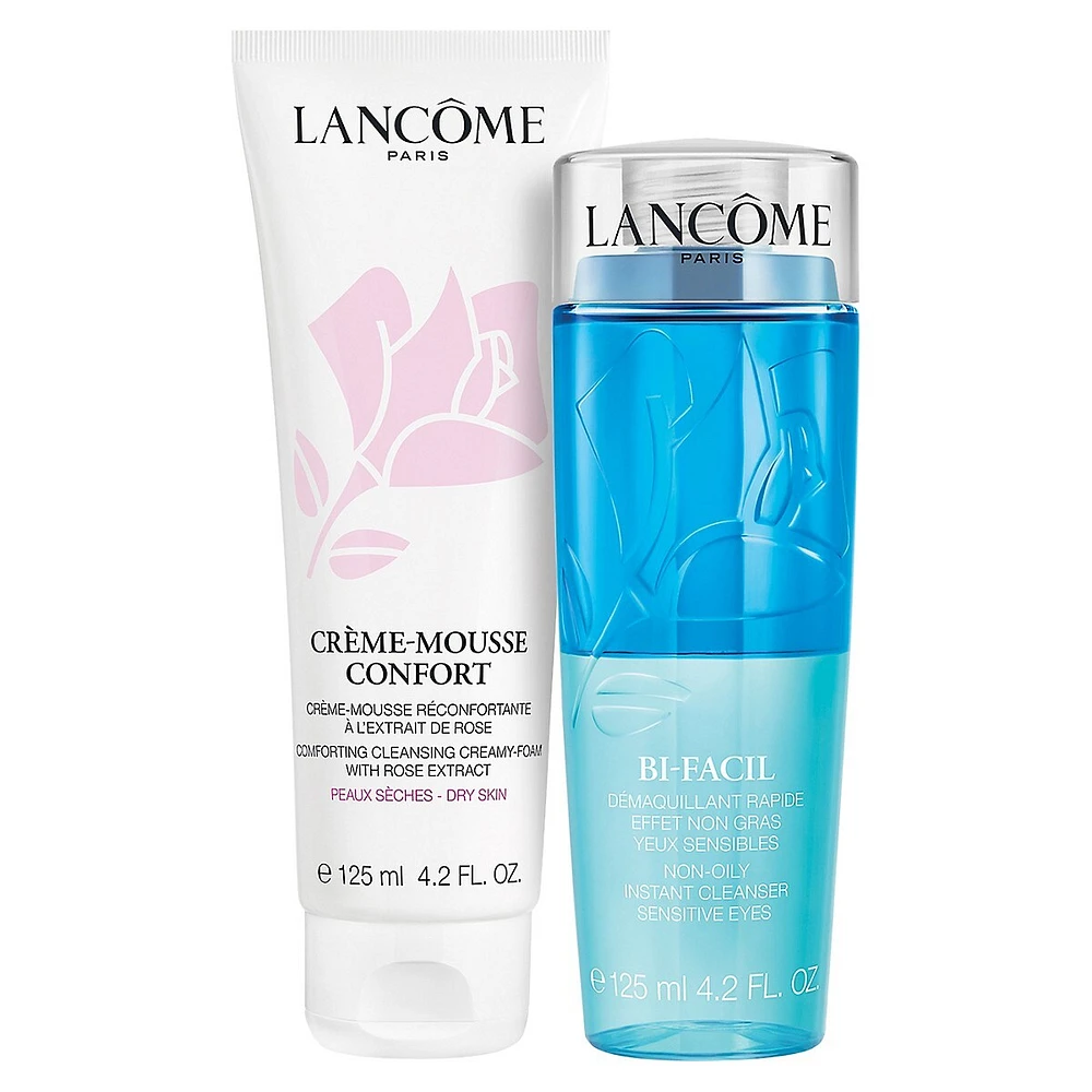 Coffret des fêtes Crème Mousse-Confort avec huile d'églantier nourrissante et démaquillant double-action pour les yeux Bi-Facil, 2 pièces, valeur de 92 $