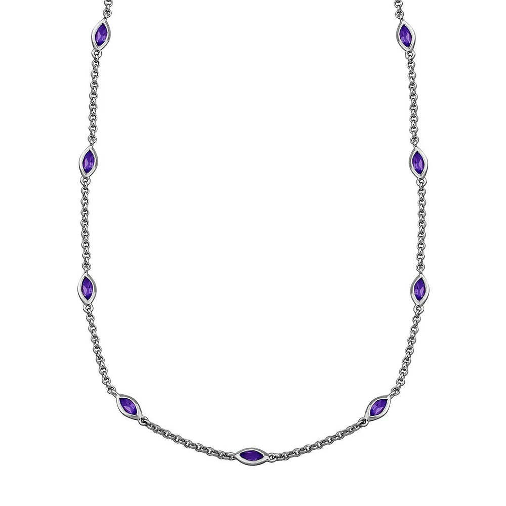 Ambrosia 925 Sterling Silver & Amethyst Station Necklace