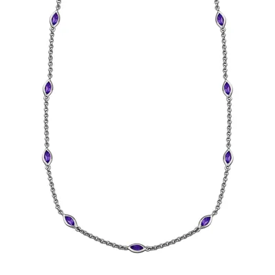 Ambrosia 925 Sterling Silver & Amethyst Station Necklace